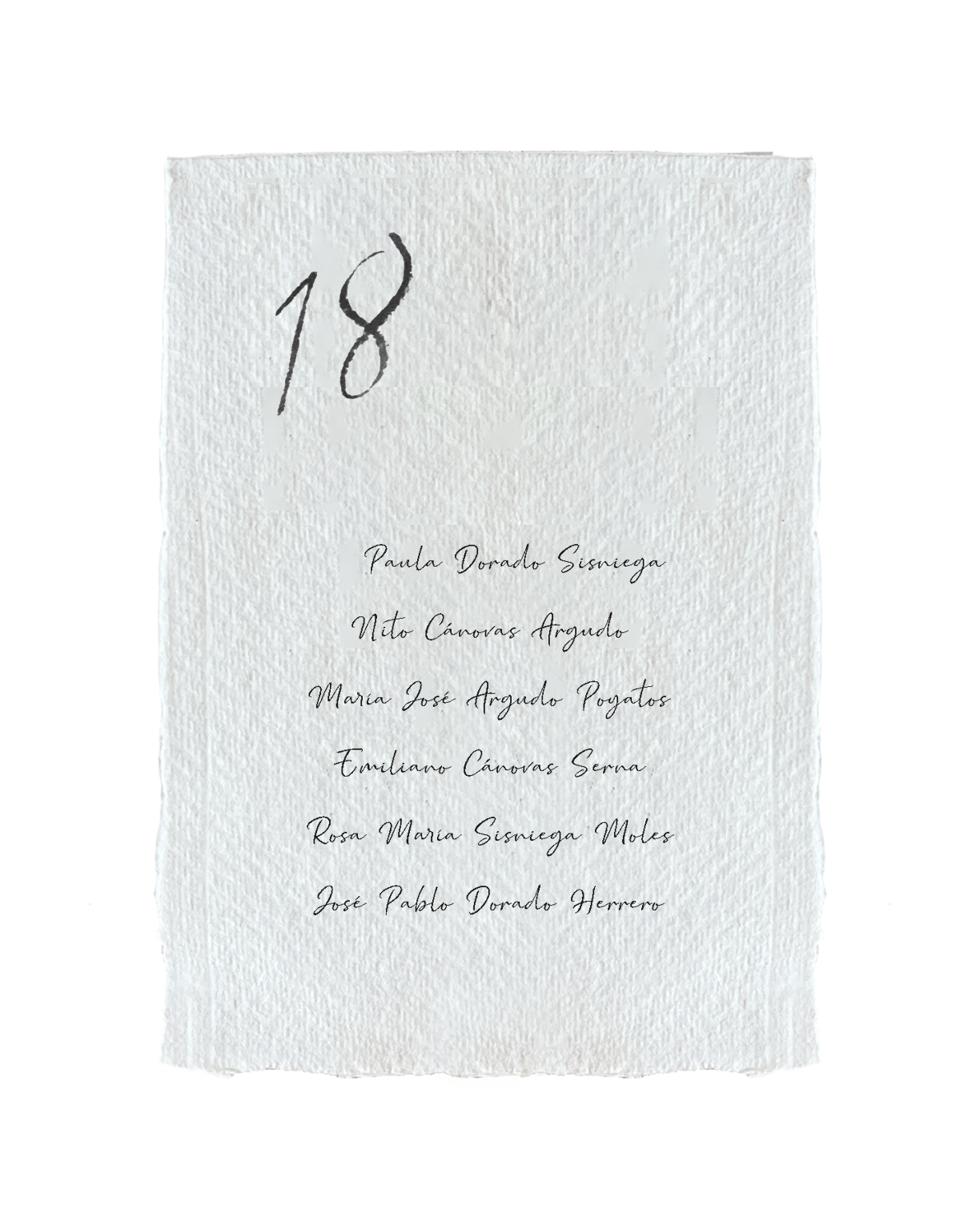 Seating Artesano Número Caligrafiado