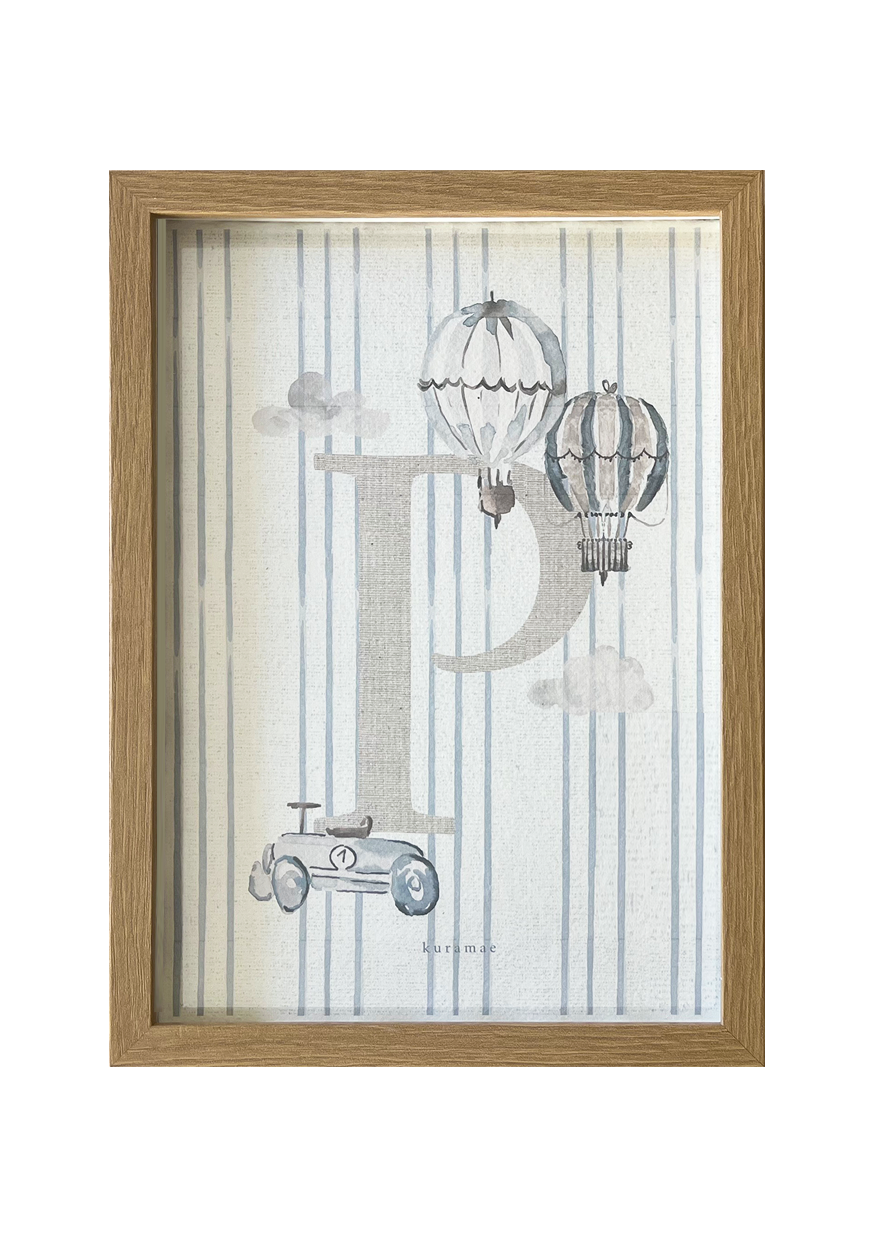 Inicial Globos Azul y Marco de Madera